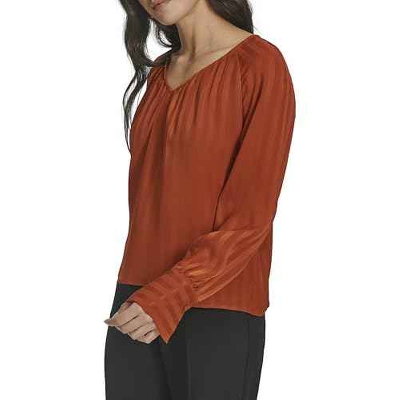 Calvin Klein Womens Long Sleeve V Neck Blouse
