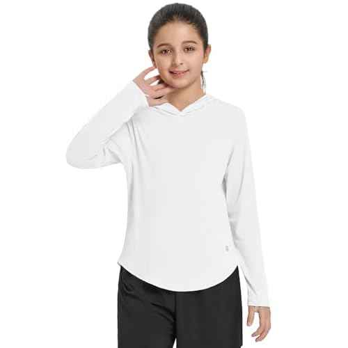 baleaf Girl's Sun Shirt UPF50 UV Protection Long Sleeve Kids SPF Athletic Hoodie Rash Guard Tops Clothing