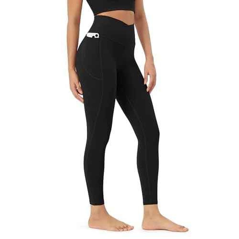 ODODOS Cloud Feeling Crossover 7/8 Leggings with Pockets for Women 25" / 28" V High Wasit Lounge Yoga Pants