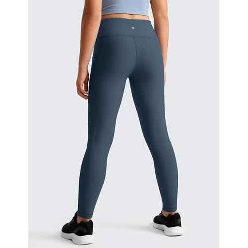 CRZ YOGA Girls Fleece Lined Full Length Athletic Leggings - Water Resistant Casual Yoga Thermal Pants with Pockets Winter
