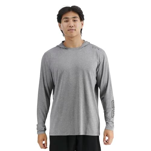 TYR Men's Long Sleeve Sun Protection Performance Hoodie Shirt UPF 50+