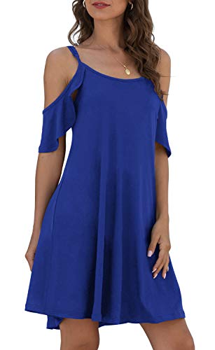 Jouica Women's Floral Vacation Clothes Sleeveless Beach Dresses with Pockets,Royal Blue,Small