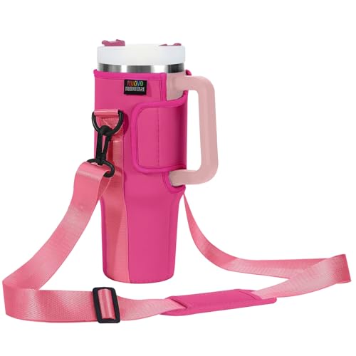 Nuovoware Water Bottle Carrier Bag Fits Stanley 40 Oz Tumbler With Handle, Water Bottle Bag With Adjustable Shoulder Strap, Neoprene Water Bottle Holder For Stanley Water Bottle Accessories, BaBi Pink