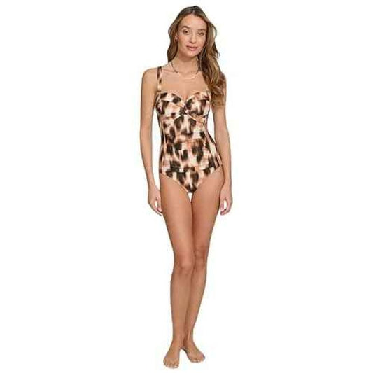 DKNY Women's Sweetheart Twist Front One Piece Swimsuit