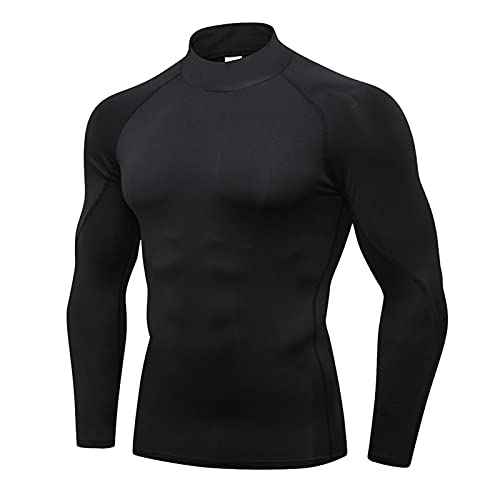 Men's Compression Shirts Long Sleeve Athletic Running Tops Football Turtle Neck Shirts Sport Baselayer Undershirt