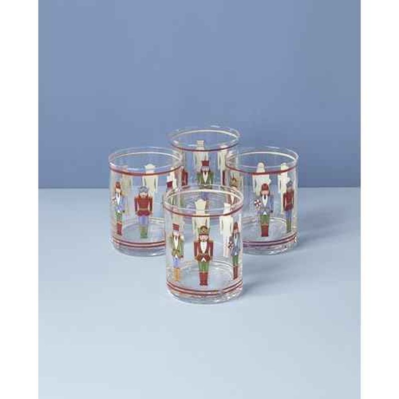 Lenox 896921 Nutcracker Double Old Fashioned Glasses, Set of 4, Assorted, Christmas Drinkware, Holiday Hosting