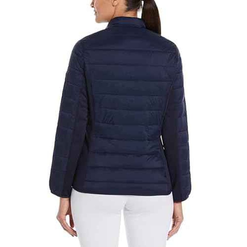 Perry Ellis Women's Long Sleeve Full-Zip Faux Down Jacket, Sun Protection, Mock Collar, Front Pockets, Warming & Flexible