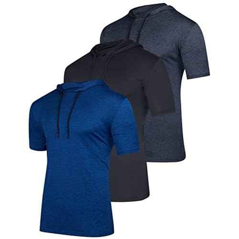 Real Essentials 3 Pack: Men's Dry Fit Short Sleeve Active Athletic Hoodie Pullover Sweatshirt (Available in Big & Tall)
