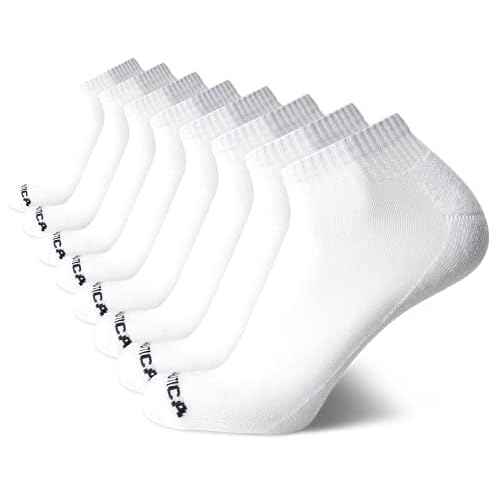 Nautica Mens Quarter Socks - 8 Pack Comfort Stretch Cushioned Moisture-Wicking Athletic Ankle Socks for Men (Sizes: 6-12.5), Size 6-12.5, White