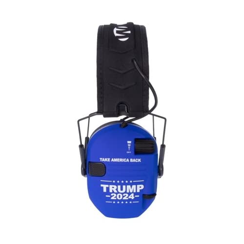 Walker's Razor Slim Shooting Earmuffs-Take America Back Series (Trump 2024, Blue) Bundle with Hearing Protective Case