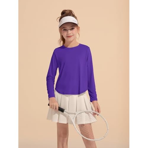 Haloumoning Girls Athletic Shirts Kids Long Sleeve Active Sports T Shirts Quick Dry Tunic Tops Basic Tees 5-14 Years