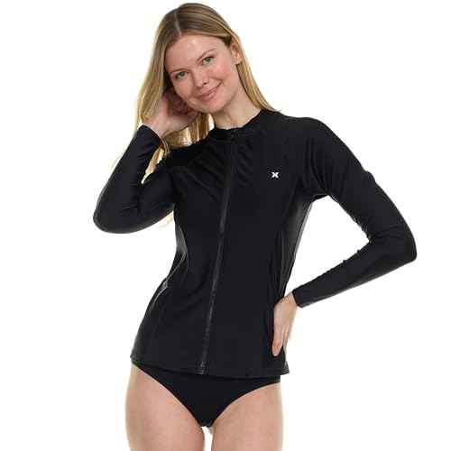 Hurley Rash Guard for Women Full Zip, Zip Up Long Sleeve Swim Shirts for Women, Surfing Top UPF 50+ SPF Sun & UV Protection