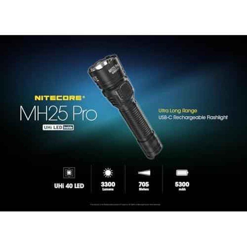 Nitecore MH25 PRO Long Throw Rechargeable Flashlight -3300 lumens, 771 Yard w/Eco-Sensa USB C Rechargeable Cable