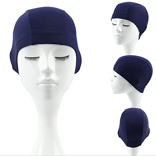 2 Pcs Unisex Polyester Swim Caps Long Hair Swimming Caps Fabric Bathing Caps Comfortable Swim Hats for Men Women Black and Blue