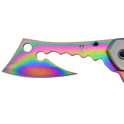 Snake Eye Tactical 12" Jumbo Huge Heavy Duty Ultra Smooth One Hand Opening Folding Pocket Knife Limited Edition Collectors Knife - Ideal for Recreational Work Hiking Camping (Rainbow)