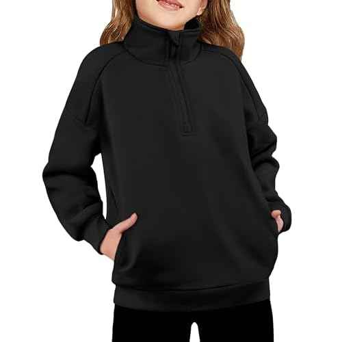 Arshiner Girls Half Zip Sweatshirt Fleece Quarter Zip Pullover Sweatshirts Fall Winter Clothes for Teen Girl Side Pockets