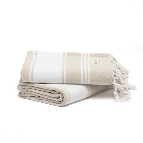 Salt Earth Cotton Turkish Beach Towel, Set of 2-36" X72" Large Bath Towels, Quick Dry Towel, Bathroom, Beach Essentials, Gym, Quick Dry for Shower, Lightweight Large Towels for All (Beige)
