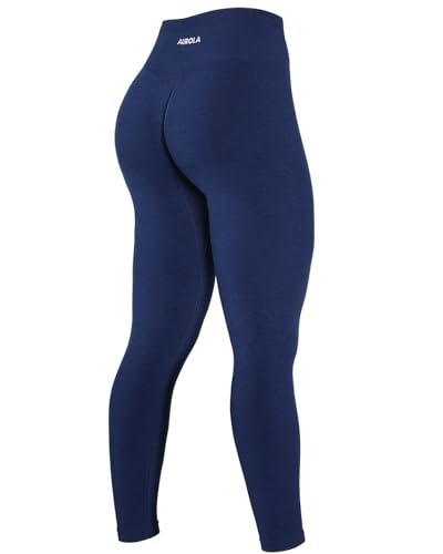 AUROLA Dream Marl Workout Leggings for Women Seamless Scrunch High Waist Gym Active Pants,M Deep Blue