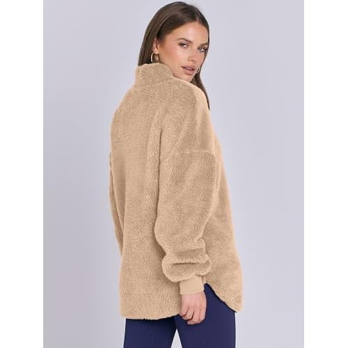 ANRABESS Women's Sweatshirt Sherpa Fuzzy Fleece Zip Up Hoodies Cozy Pullover Soft Sweaters Tops 2025 Fall Trendy Clothes