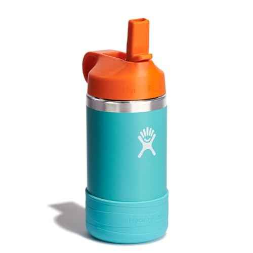 Hydro Flask Kids Water Bottle for School - Stainless Steel and Insulated with Straw Cap - 12 Oz in Seaspray Blue