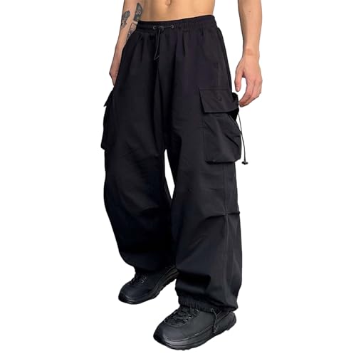 YWASYA work pants men,mens lounge pants with pockets,Cargo Pants for Men Baggy Parachute Pants Men Streetwear Y2K Joggers Drawstring Sweatpants Mens Lightweight Trousers