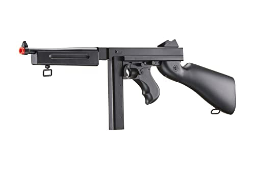 Airsoft Tommy Thompson Submachine Gun WW2 Chicago Typewriter Full Auto Electric SMG AEG with Extra Drum Magazines, Battery and Charger (Black)