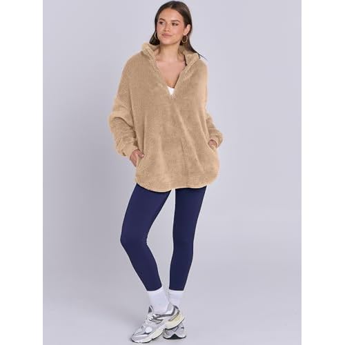 ANRABESS Women's Sweatshirt Sherpa Fuzzy Fleece Zip Up Hoodies Cozy Pullover Soft Sweaters Tops 2025 Fall Trendy Clothes