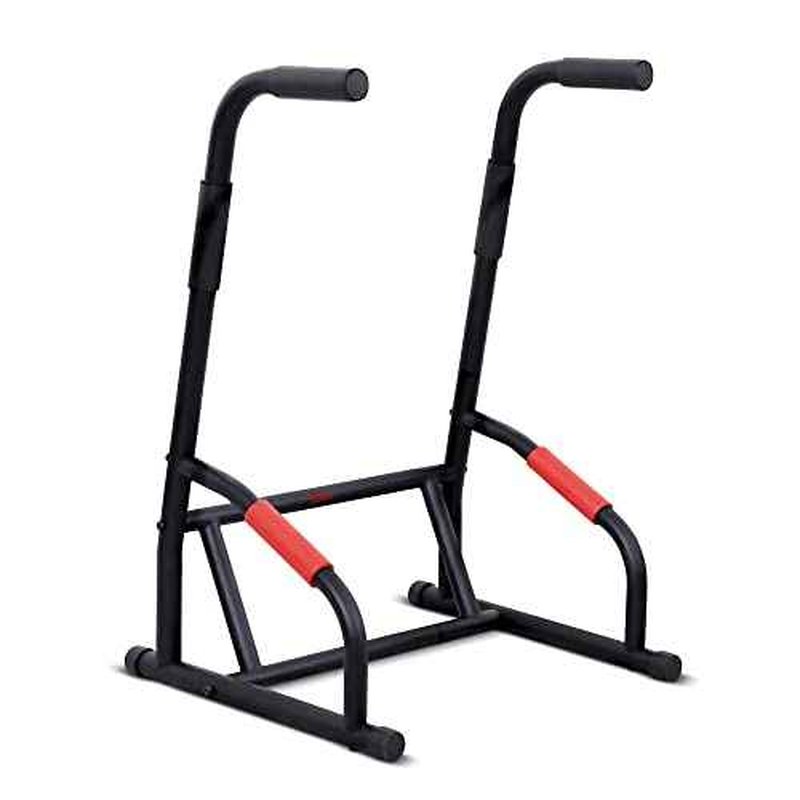Sunny Health & Fitness Power Tower, Dip Bar, Push-Up & Pull Up Assisting Parallette Station w Optional Rock Climbing Grip Trainer