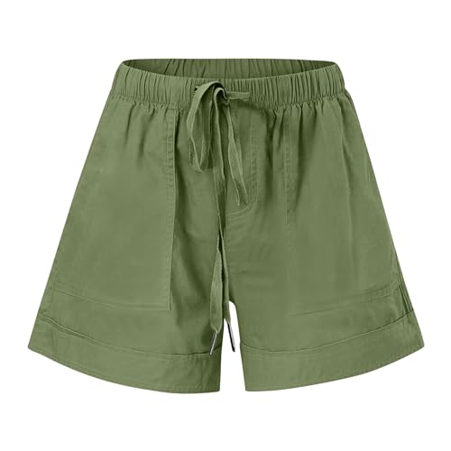 Shorts for Women 2024 Casual Drawstring Summer Shorts with Pockets Plus Size Bermuda Shorts Trendy Beach Shorts Light Green