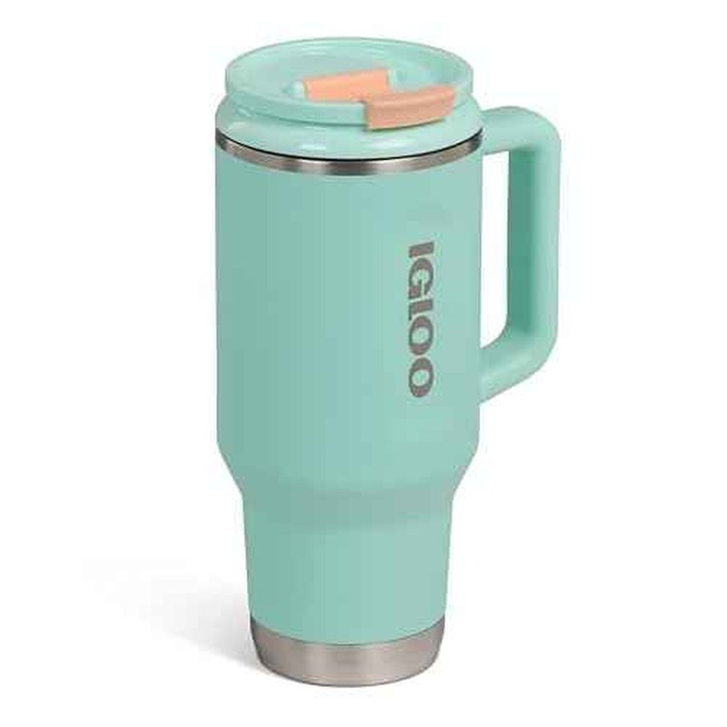 Igloo, 32 oz Tumbler with Handle, Reusable Travel Mug, Stainless Steel Insulated Hydration Cup for Hot & Cold Beverages, Seafoam