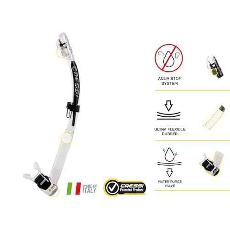 Cressi Adult Dry Snorkel for Scuba Diving, Snorkeling with Dry Guard and Purge Valve - Itaca Ultra Dry made in Italy