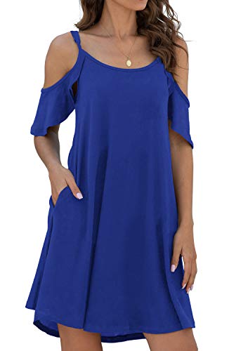 Jouica Women's Floral Vacation Clothes Sleeveless Beach Dresses with Pockets,Royal Blue,Small