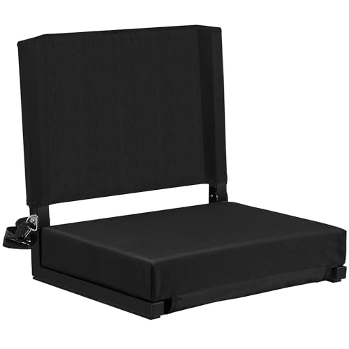 Eusuncaly Stadium Seat for Bleachers with Back Support and Wide Comfy Padded Cushion, Foldable Stadium Seats Chairs with Shoulder Strap and Storage Pockets, Bench Chair for Bleachers