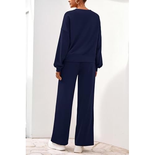 PRETTYGARDEN Women 2 Piece Outfits 2025 Fall Sweatsuits Crewneck Sweatshirt Wide Leg Sweatpants Lounge Sets Tracksuit