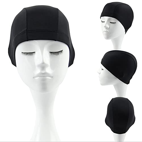 2 Pcs Unisex Polyester Swim Caps Long Hair Swimming Caps Fabric Bathing Caps Comfortable Swim Hats for Men Women Black and Blue