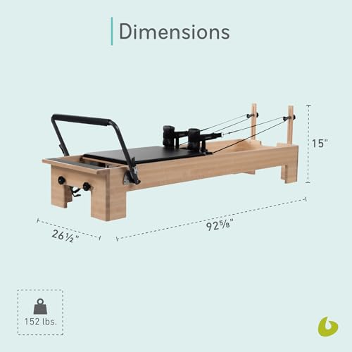 Balanced Body Studio Reformer, Pilates Exercise Equipment with Revo Footbar, Workout Equipment for Home or Studio, Black Upholstery, 92 5/8" L x 26 1/2" W x 14" H