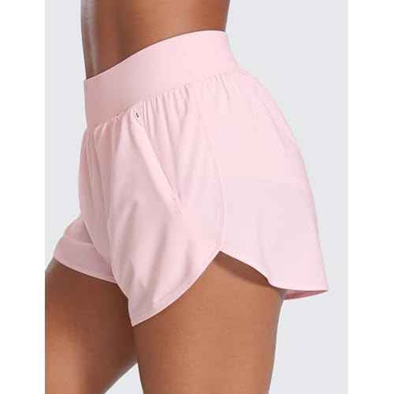 CRZ YOGA Dolphin Flat Waist Athletic Shorts for Women 3" - High Rise Quick Dry for Running Workout Gym Track with Zip Pockets