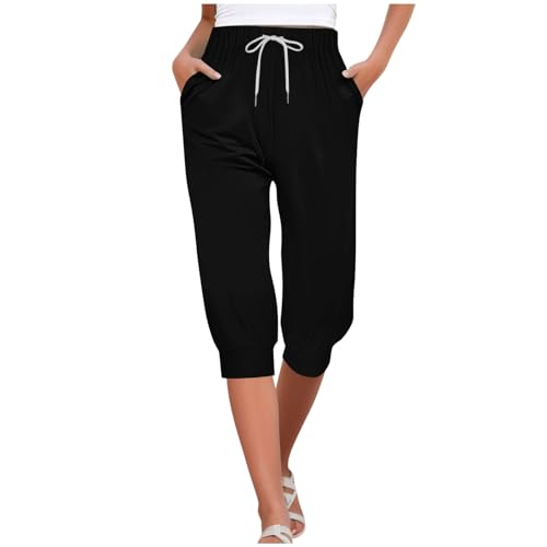 Womens Capri Sweatpants Joggers Summer Casual Cropped Jogger Pants Gym Workout Yoga Capris with Pockets