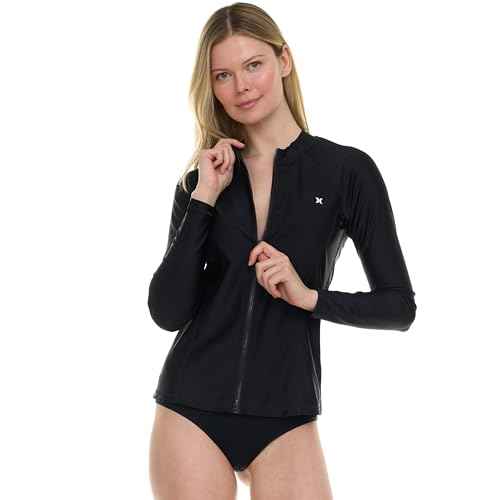 Hurley Rash Guard for Women Full Zip, Zip Up Long Sleeve Swim Shirts for Women, Surfing Top UPF 50+ SPF Sun & UV Protection