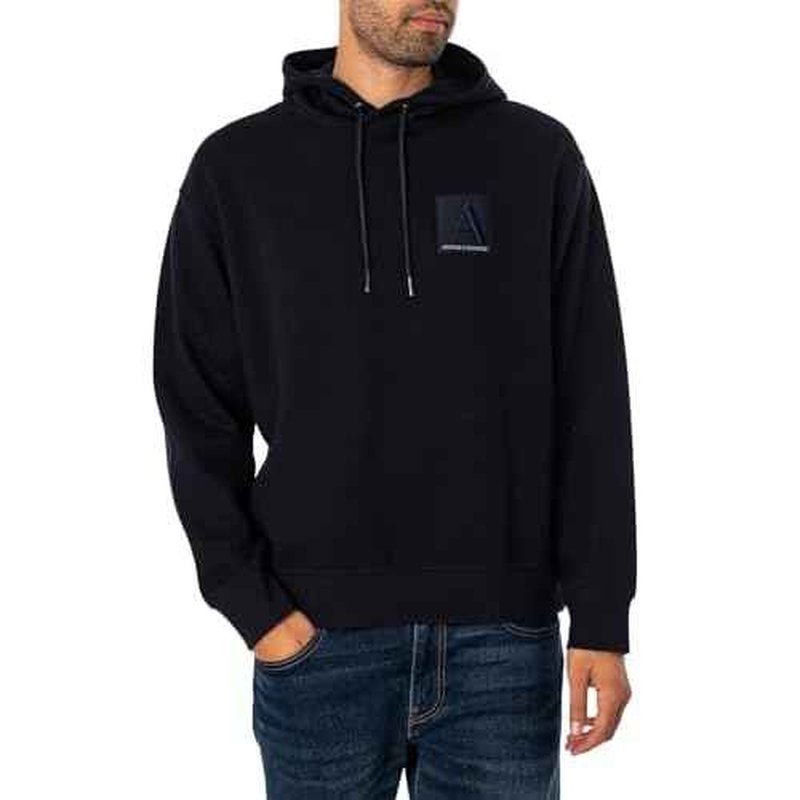 Armani Exchange mens Limited Edition a Line Logo Stretch Cotton Poly Hooded Drawstring Sweatshirt