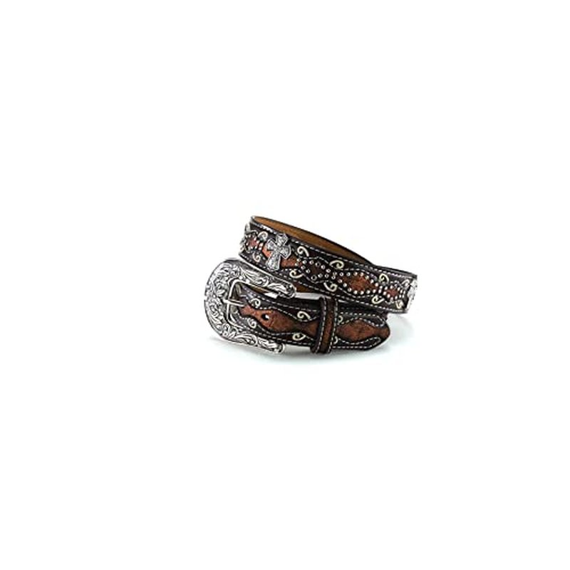 ARIAT Girls' Rhinestone Cross Conchos Faux Crocodile Belt