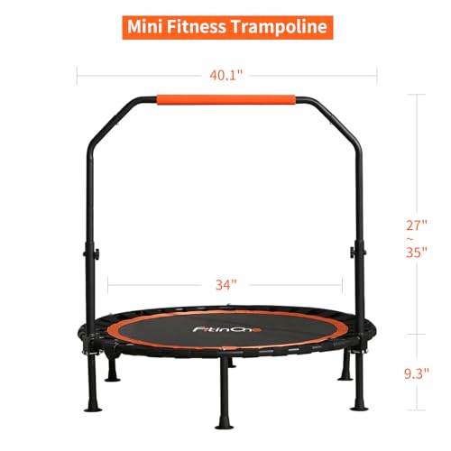 40"/48" Foldable Mini Trampoline Load 450lbs,Portable Exercise Rebounder Trampoline with Adjustable Foam Handle,Fitness Trampoline for Adults and Kids (40 inch with handrail)