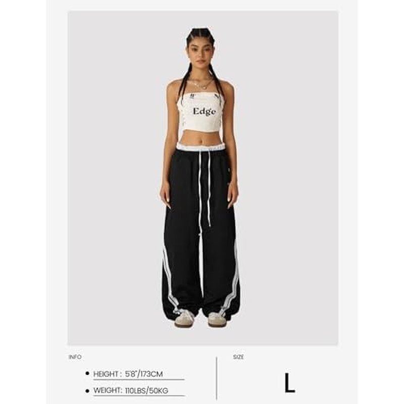 Aelfric Eden Double Waist Baggy Sweatpants Stripes Patchwork Wide Leg Casual Long Pants with Pockets