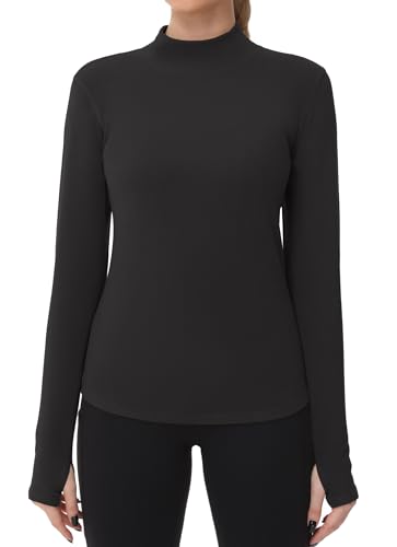 Dragon Fit Womens Slim Fit Mock Turtleneck Shirts Long Sleeve Base Layer Thermal Underwear Tops with Thumbhole Black