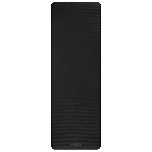 Gaiam Essentials Thick Yoga Mat Fitness & Exercise Mat with Easy-Cinch Carrier Strap, Black, 72"L X 24"W X 2/5 Inch Thick