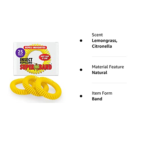 Superband Mosquito Repellent Bracelets for Adults & Kids - Pack of 25 - Long Lasting, Natural Bug and Insect Repellent Bracelet - Waterproof, Individually Wrapped, Deet-Free Bands - Yellow