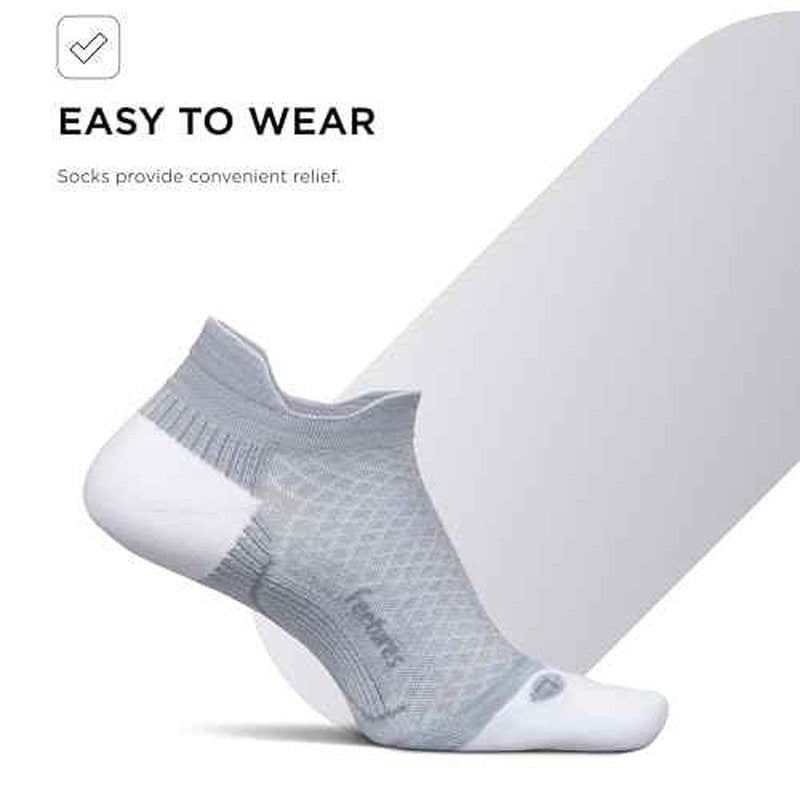 Feetures Plantar Fasciitis Relief Sock Light Cushion No Show Tab - Targeted Compression Sock for Women & Men - Small, Gray (3 Pair)