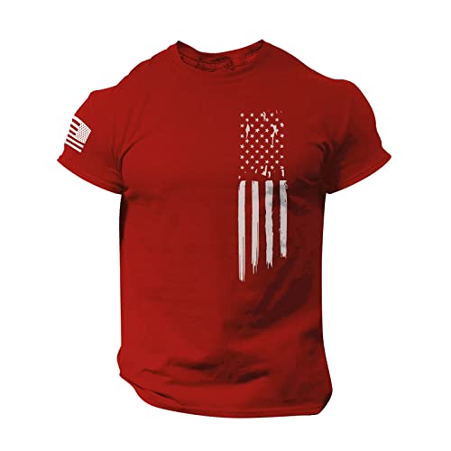 American Flag Shirt Men Plus Size Flag Tops Graphic T Shirts Men American Star and Stripes Flag Shirt Country Shirts for Men White and Red Graphic Tee Summer Blouse USA July Red S