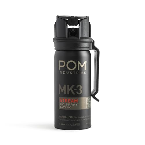 POM MK3 Pepper Spray, Belt Clip Model - Maximum Strength, Flip Top Safety 360° Performance, 18-20-Foot Range, Powerful, Accurate Stream