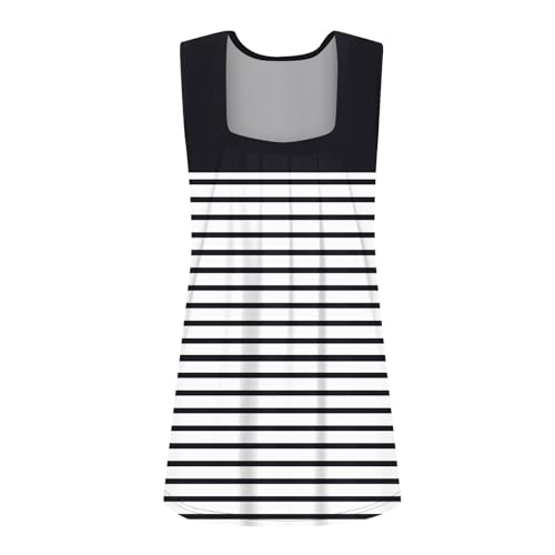 Womens Sleeveless Shirt Ladies Tops, Sleeveless Tunic Party Summer Tank Tops Ladies Classic Soft Trendy Stripes Tank Tops Comfy Camisole Square Neck Blouse Black